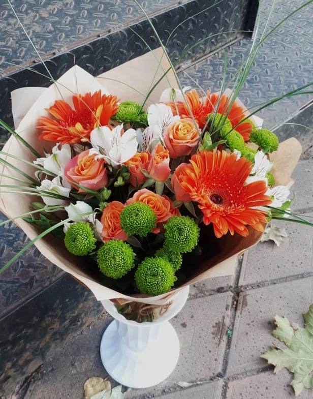 Букет цветов из: Герберы, Хризантемы, Альстромерии и Розы в Преображенском Ставропольского края