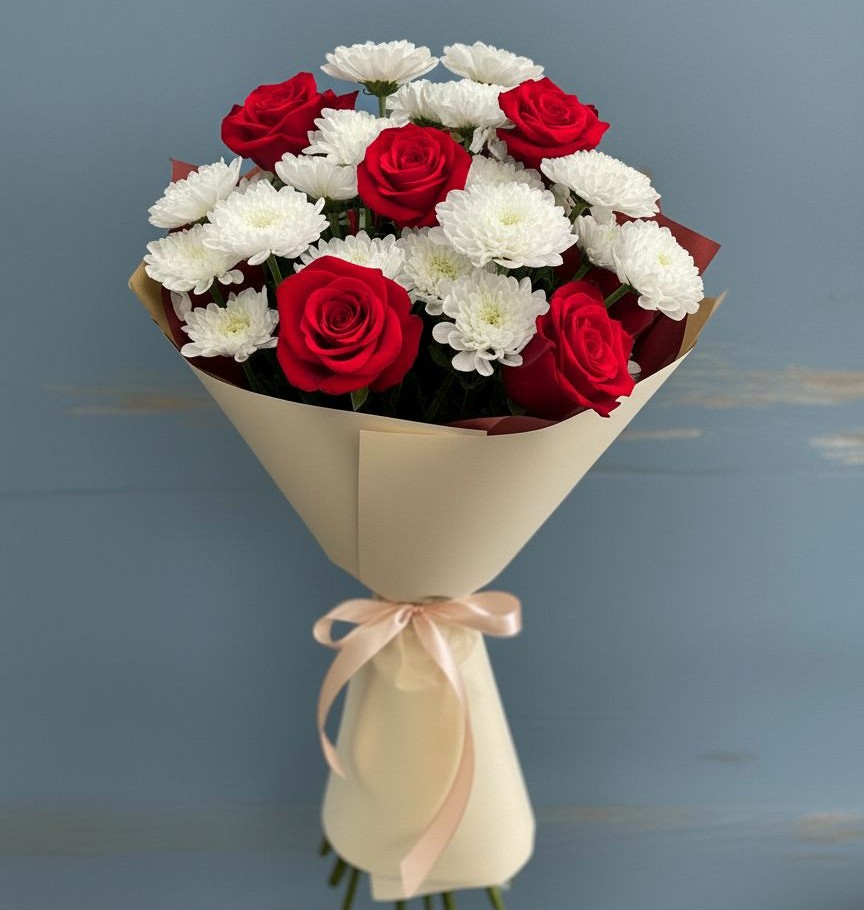 Букет цветов из: Розы и Хризантемы в Преображенском Ставропольского края