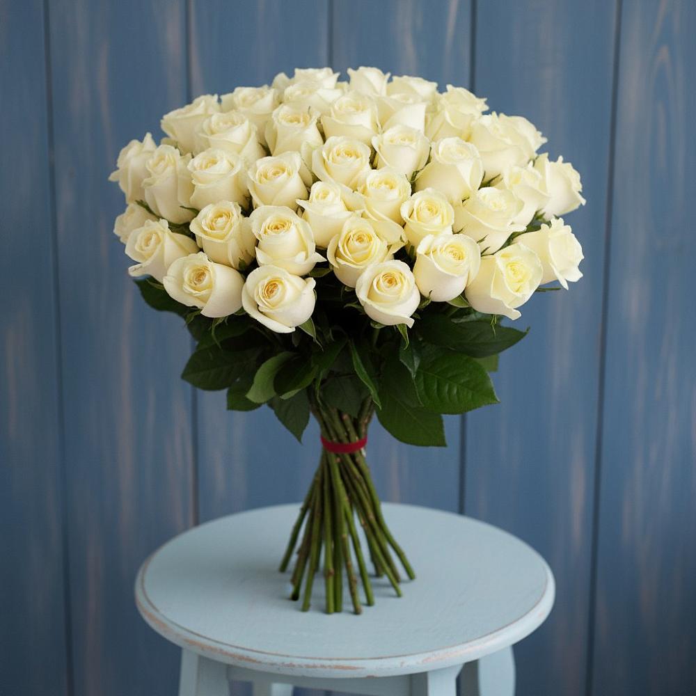 Букет 51 Белая роза Эдлесс Лав в Преображенском Ставропольского края