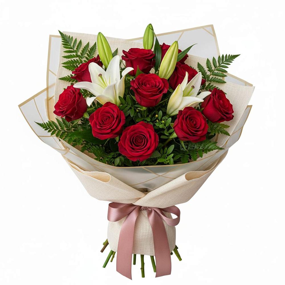 Букет цветов из: Лилии и Розы в Преображенском Ставропольского края