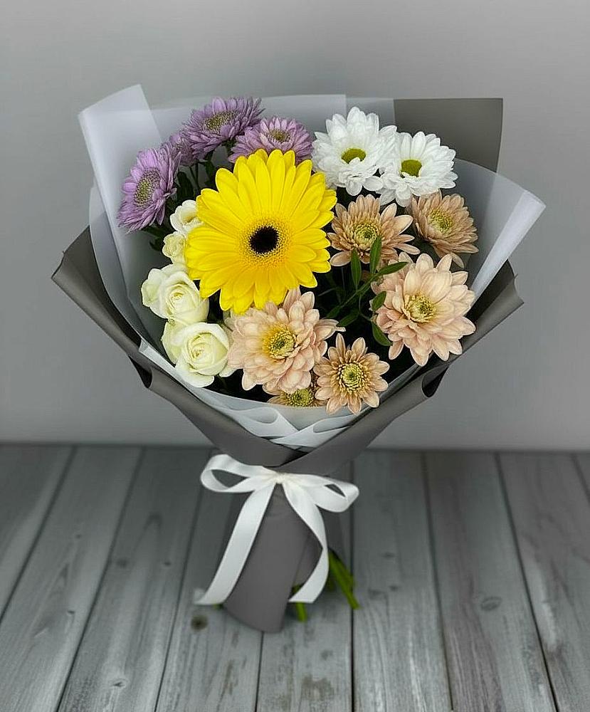 Букет цветов из: Розы, Герберы и Хризантемы в Преображенском Ставропольского края