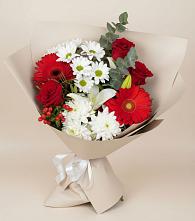 Букет цветов из:  Розы, Хризантемы, Герберы и Лилии в Преображенском Ставропольского края