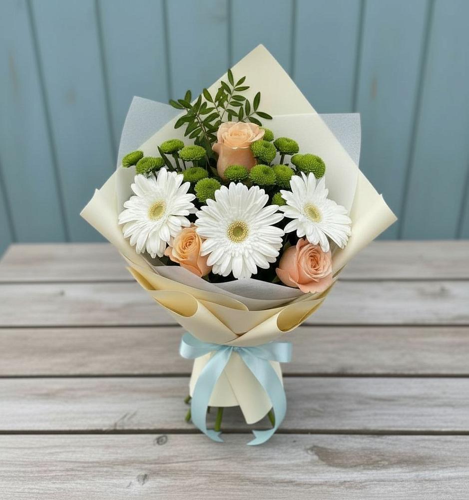 Букет цветов из: Герберы, Розы и Хризантемы в Преображенском Ставропольского края