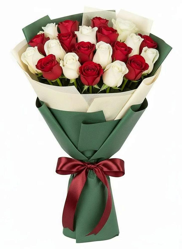 Букет Микс из красных и белых роз в Преображенском Ставропольского края