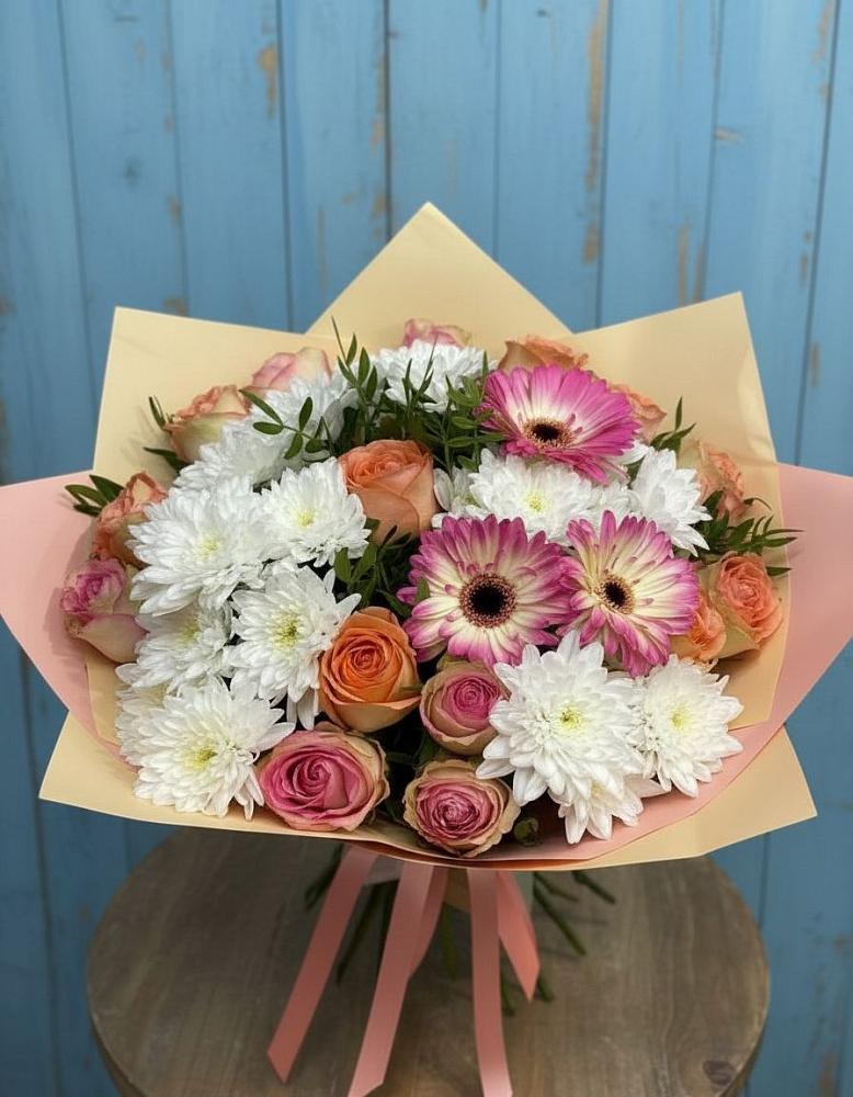 Букет цветов из: Розы, Герберы и Хризантемы в Преображенском Ставропольского края