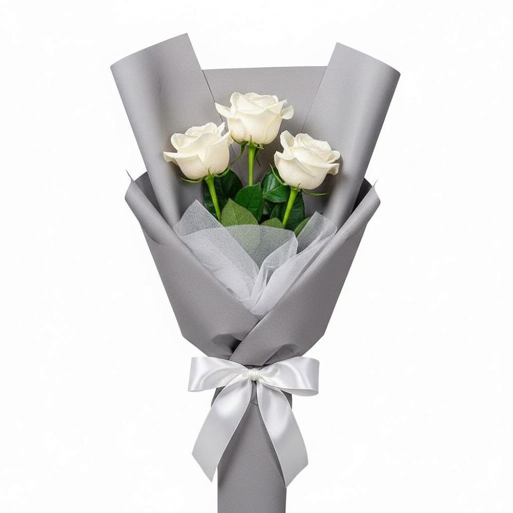 Букет 3 белые розы в Преображенском Ставропольского края