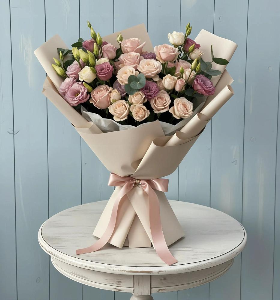 Букет цветов из: Розы и Лизиантусы в Преображенском Ставропольского края