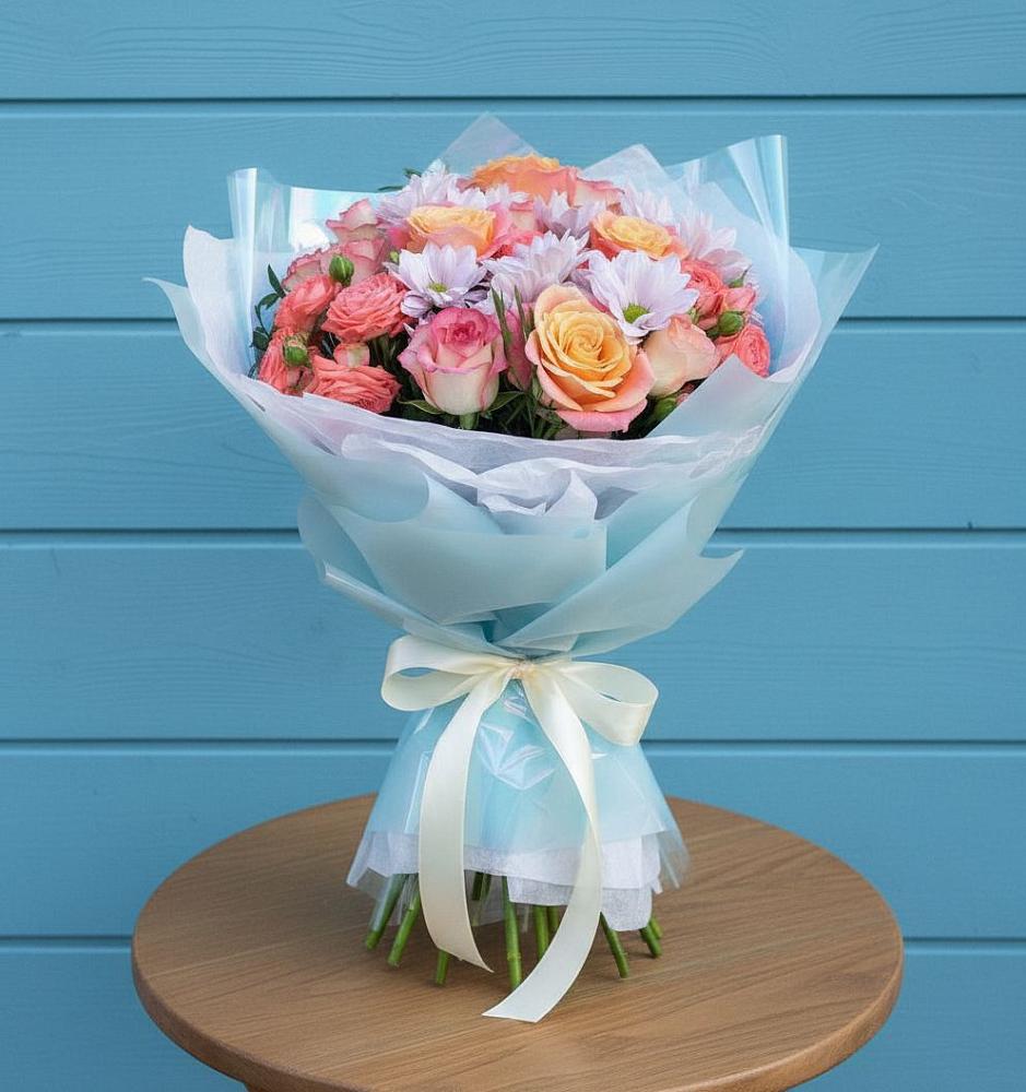 Букет цветов из: Хризантемы и Розы в Преображенском Ставропольского края