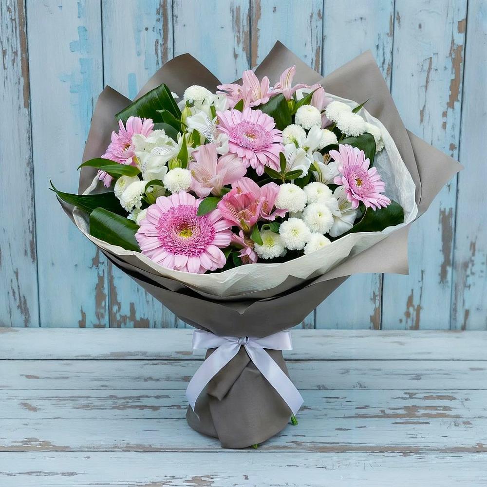 Букет цветов из: Герберы, Альстромерии и Хризантемы в Преображенском Ставропольского края