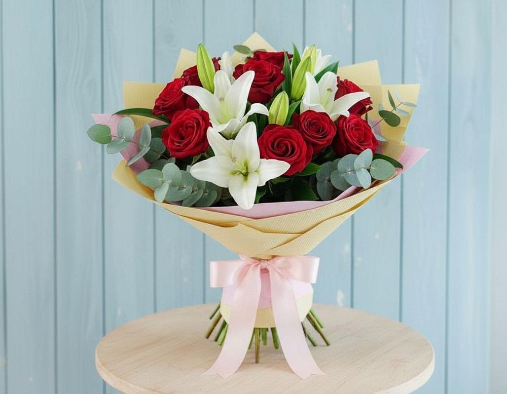 Букет цветов из: Лилии и Розы в Преображенском Ставропольского края